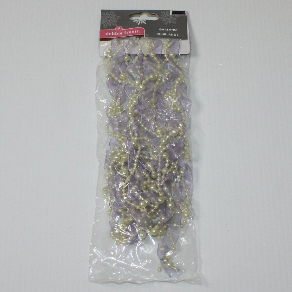 Debbie Travis Garland Purple Organza Ribbon and Faux Pearl Strand New in Package